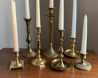 Mismatched vintage brass candle holder setrustic farmhouseweddingtable scapehome decorset of 5