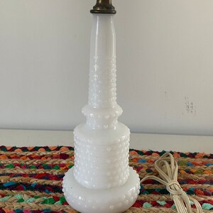 Vintage hobnail milk glass lamp /white bedside bedroom light / lighting retro cottage chic feminine decor image 1