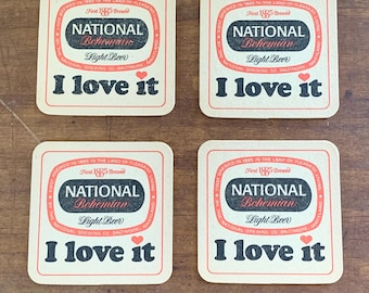 Vintage National Bohemian Beer coasters set of four / NOS retro bar decor / Baltimore Maryland Beer / outdoor summer entertaining