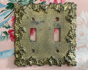 Vintage Gold floral double Switch Plate Cover / gilded two gang double Light Switch Cover / boho home decor