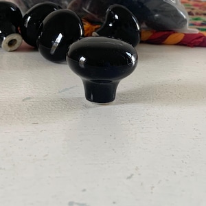 Vintage black porcelain cabinet drawer knobs /  door pulls  / mid century Japan ceramic kitchen bath furniture hardware