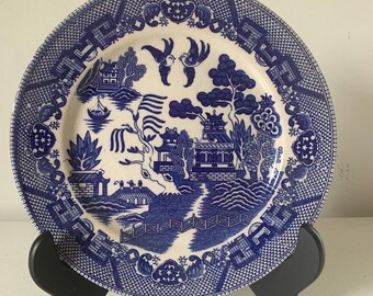 Vintage Blue Willow dinner plate crazed Japan