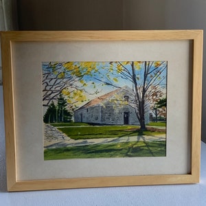 Vintage Amy War College Watercolor / Hessian Guard House framed art Carlisle PA / Historic Stone building Grays Watercolor College Group