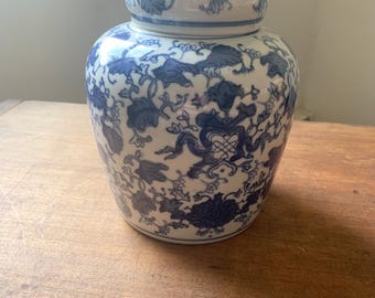 Vintage Blue and White lidded porcelain ginger jar