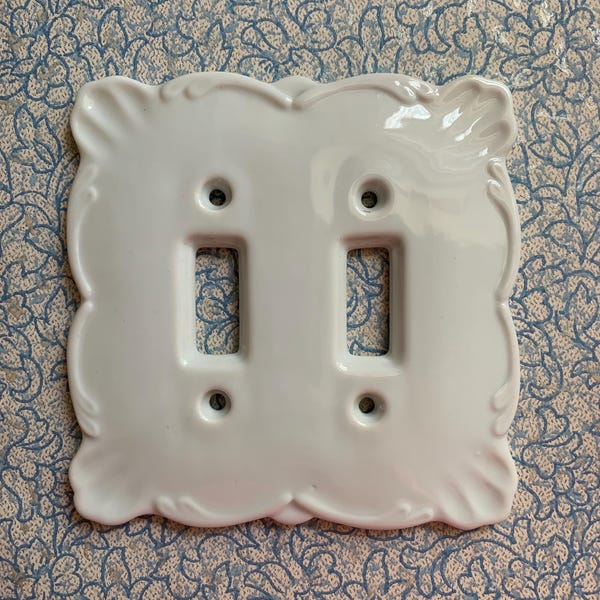 Vintage White Porcelain ceramic double Switch Plate Cover /  Made in Japan / grand millennial coastal grandma decor