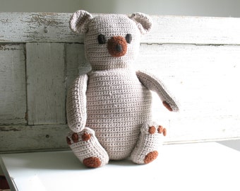 Vintage handmade crochet teddy bear / beige brown bear doll or pillow / boho kids bedroom decor / bear lover
