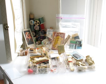 Vintage Vinyl Sewing Box with Retro Notion Collection