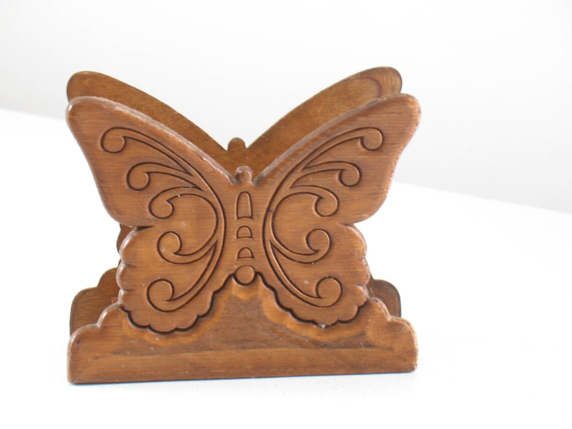 Vintage Wooden Butterfly Napkin Holder / Boho Wood Mail or Letter ...