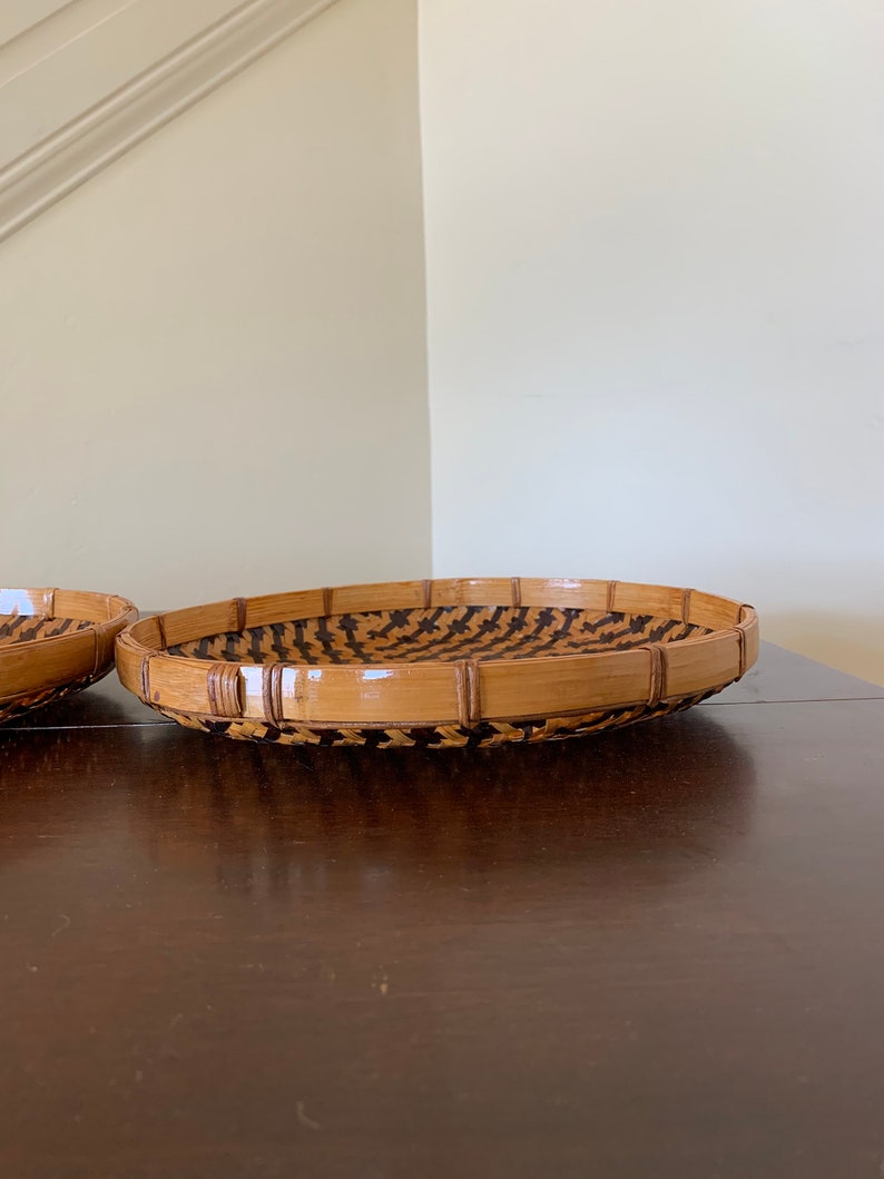 Woven Rattan Shallow Basket Pair / Round Rattan Wall Display / - Etsy