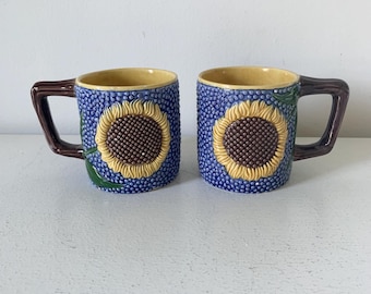 Vintage Van Gogh Sunflower majolica mugs Museum of Modern Art 1991