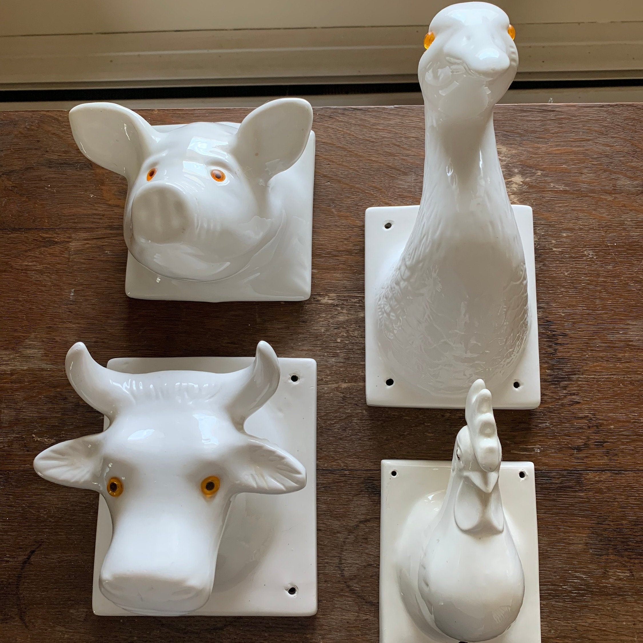 Vintage White Ceramic Farm Animal Head Wall Hanging / Kitchen - Etsy Vintage White Ceramic Farm Animal Head Wall Hanging / Kitchen - Etsy