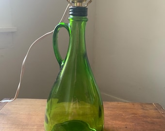 Vintage green glass demijohn bottle lamp /coastal decor