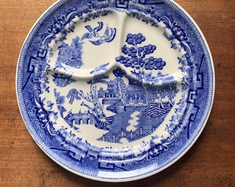 Vintage Buffalo Chine Blue Willow ironstone divided grill plate