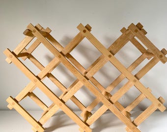 Vintage 1990s Wood Accordion Wine Rack / expandable Wooden 10 bottle storage