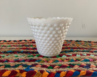 Vintage hobnail milk glass vase / dotted white planter / grandmillenial gift decor