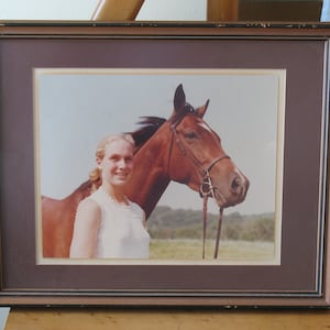 Vintage girl with horse framed photograph / retro horse photo / equestrian wall art home decor / horse lover gift image 1