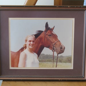 Vintage girl with horse framed photograph / retro horse photo / equestrian wall art home decor / horse lover gift
