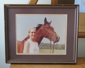 Vintage girl with horse framed photograph / retro horse photo / equestrian wall art home decor / horse lover gift