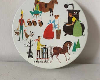 Vintage mid century Fannie Farmer candy tin colorful storage or wall hanging