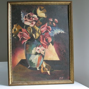 Vintage Floral Still life oil painting / antique gilt framed / art deco home decor / art lover gift