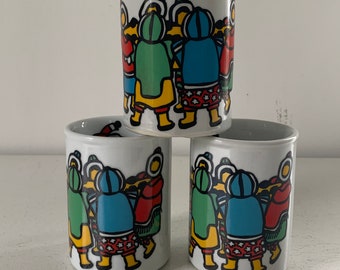 Vintage Marc Tetro Inuit Kinderbecher-Set / bunte Grafikbecher / Kinderbecher von Marc Tetro