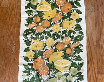 Vintage Lois Long Citrus linen tea towel / KayDee 1980s fruit unused towel
