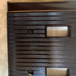 Vintage Bakelite Switch Plate Covers / Brown Art Deco triple Light Switch Cover ribbed fine line old house parts image 3