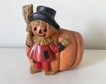 Vintage ceramic Scarecrow PumpkinFigurine  / Retro Fall Halloween Home Decor
