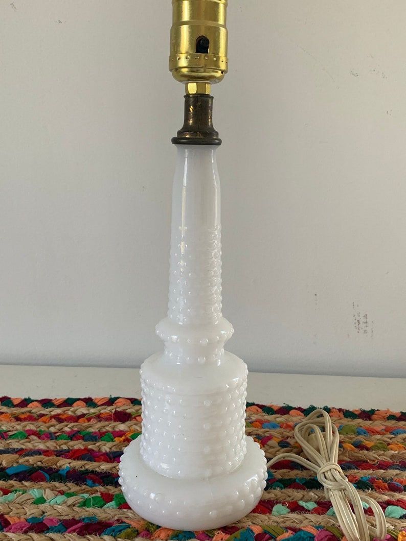 Vintage hobnail milk glass lamp /white bedside bedroom light / lighting retro cottage chic feminine decor image 1