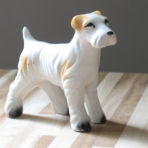 Vintage ceramic terrier figurine / 1940s dog figurine / wire fox terrier / dog lover gift