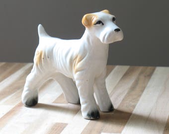 Vintage ceramic terrier figurine / 1940s dog figurine / wire fox terrier / dog lover gift