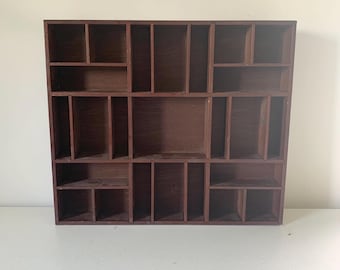 Vintage large wooden curio shelf / wood knick knack shelf / shadow box trinket display
