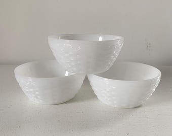 Vintage Fire King basket weave milk glass small bowls, set of 3