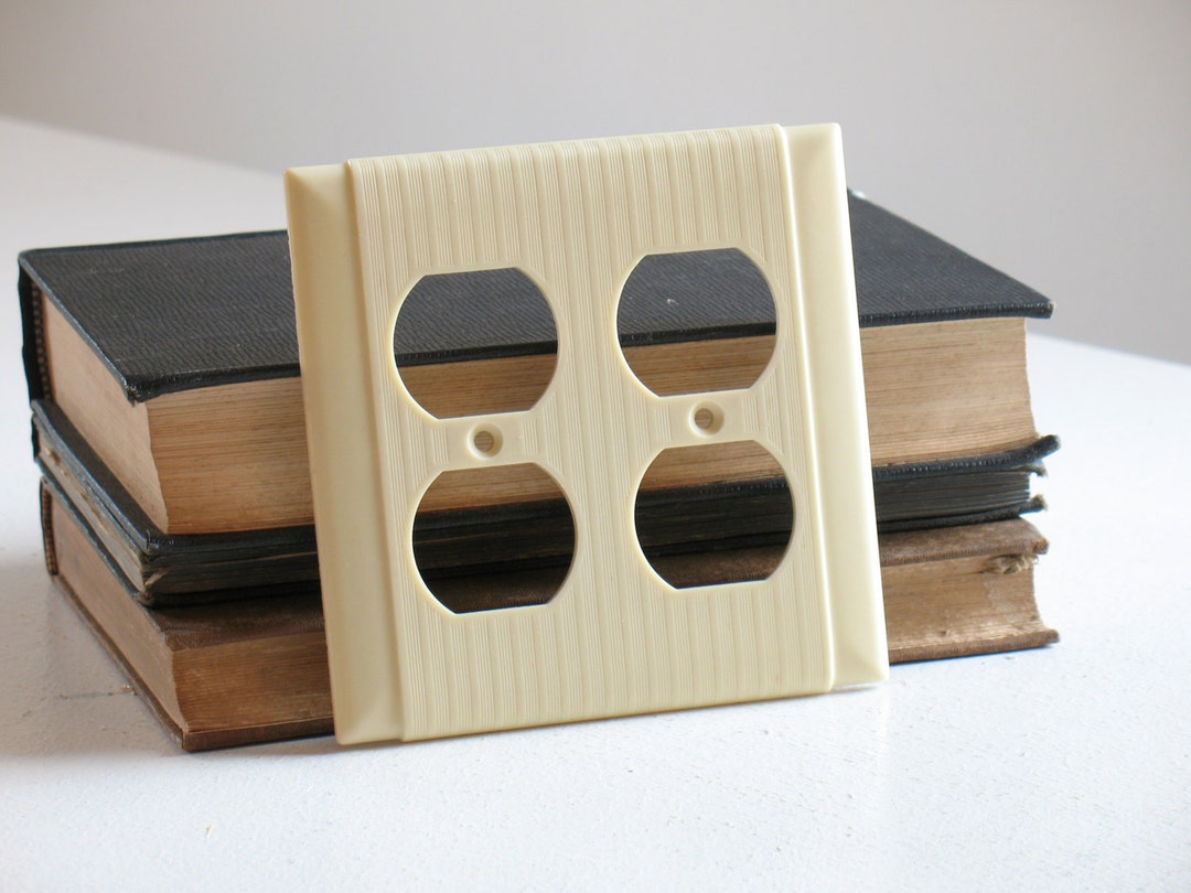 Vintage Bakelite Outlet Plate Covers / Ivory Cream Art Deco Double