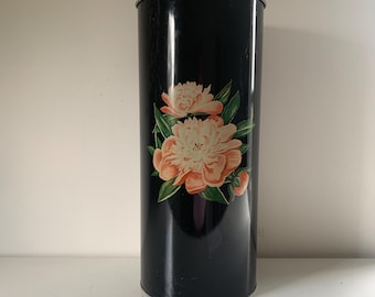 Vintage Detecto Floral Umbrella Stand: Black Metal Peony Hamper