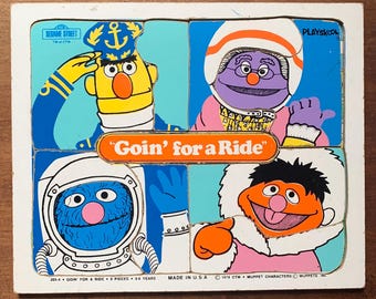 Vintage 1970s Playskool wood sesame street puzzle / goin for a ride / children’s television workshop / analog childhood