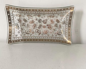 Georges Briard Glass Serving Tray: Mid Century Persian Garden Pattern Dishware