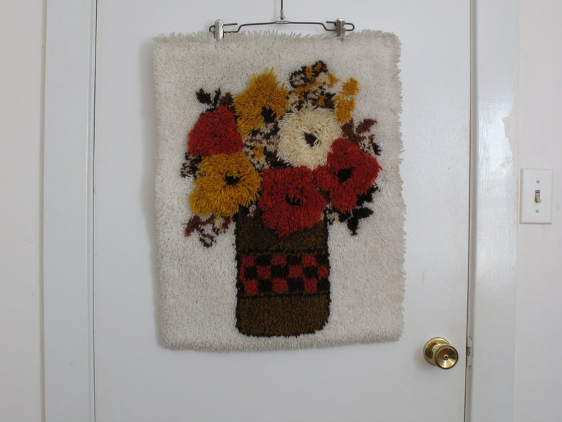 Vintage Sunflowers Latch Hook Wall Hanging / 1970s Floral Yarn Etsy