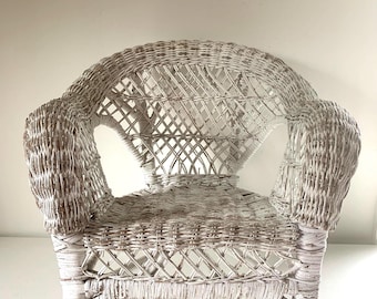 Vintage Child's white wicker chair / retro kids furniture