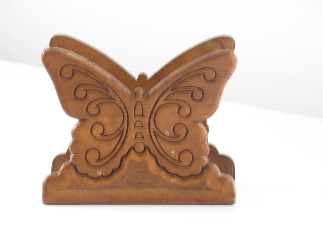 Vintage Wooden Butterfly Napkin Holder / Boho Wood Mail or Letter ...
