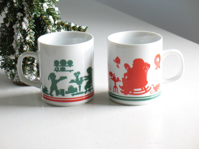 Vintage Christmas Mugs Set of Two / Mr. and Mrs. Santa Claus Etsy
