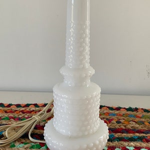 Vintage hobnail milk glass lamp /white bedside bedroom light / lighting retro cottage chic feminine decor image 3