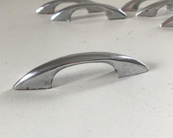 Vintage mid century chrome cabinet pull for kitchen or bath