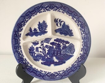 Vintage Blue Willow ironstone divided grill plate