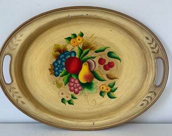 Vintage fruit theorem tole painted Pennsylvania Dutch tray / folk art serving tray / colorful traditional gallery wall mid century decor