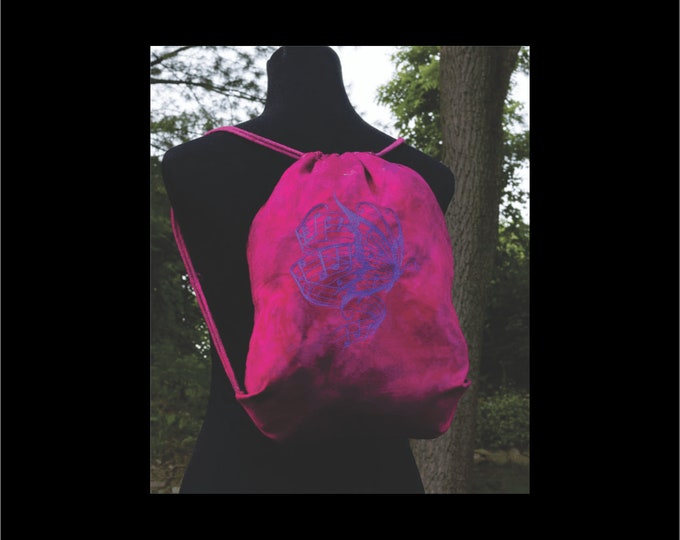 Hand Dyed Embroidered Backpack Fuchsia Butterfly