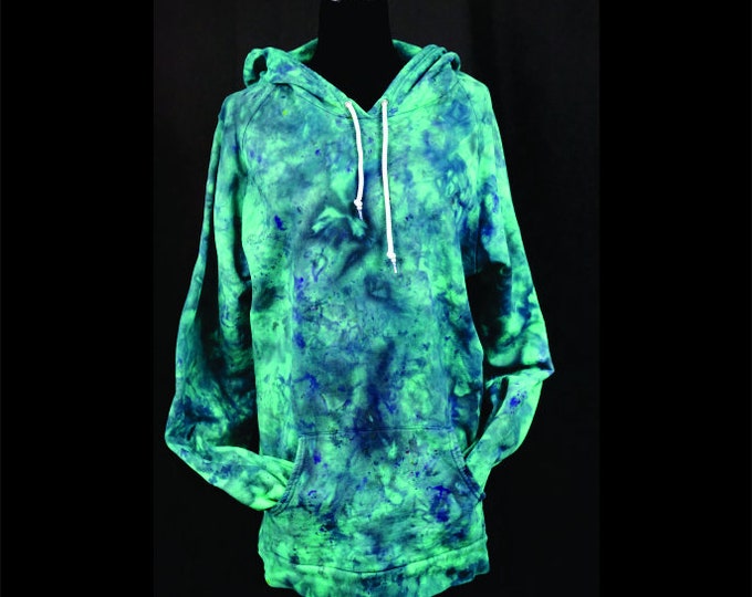 Ice Dyed Pullover Hoodie Teal Green Navy Black Unisex 3X