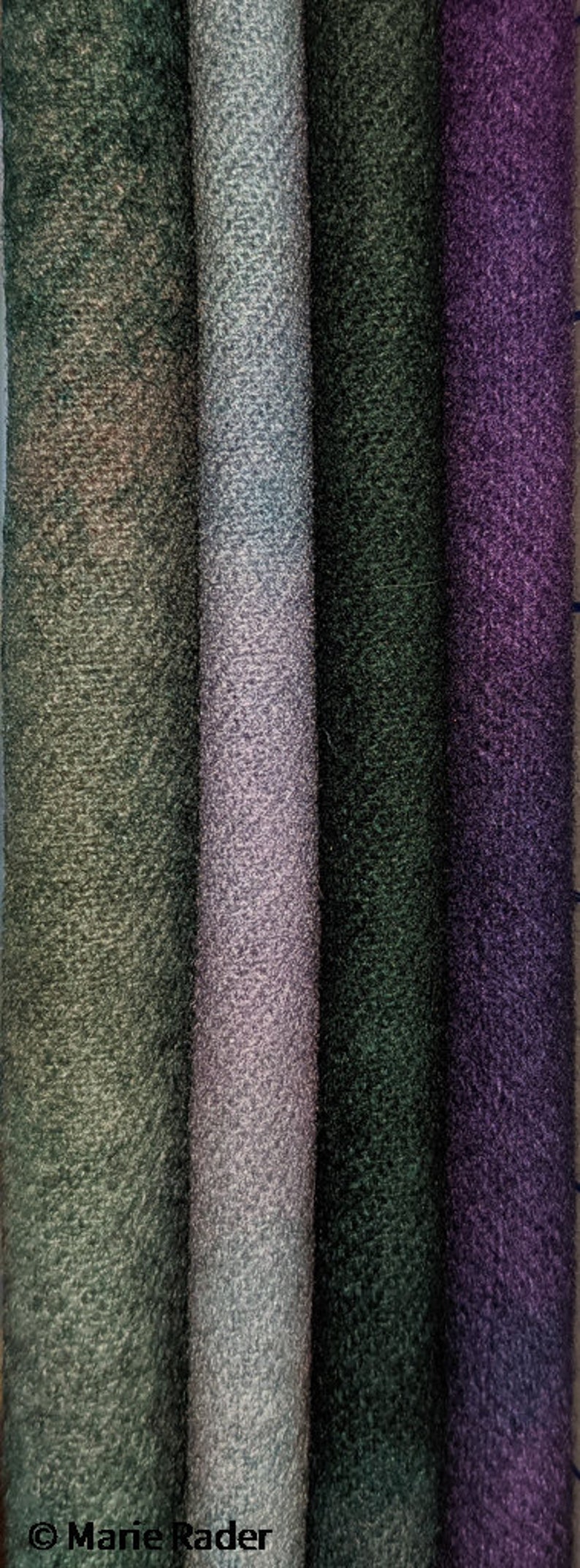 Hand Dyed Felted Wool Fabric with Dark Colors of Violet and Pine Green Pastel Color of Soft Green Blue