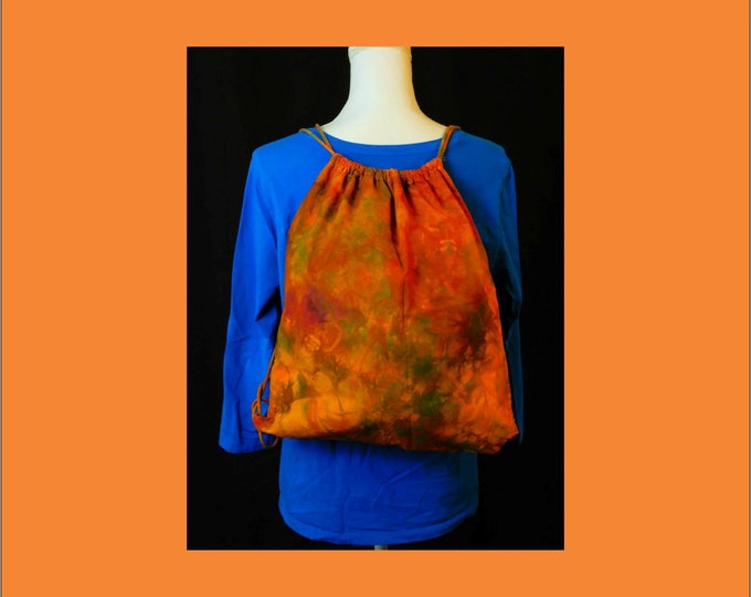 Hand Ice Dyed Overdyed Backpack Drawstring Orange Yellow Green Red