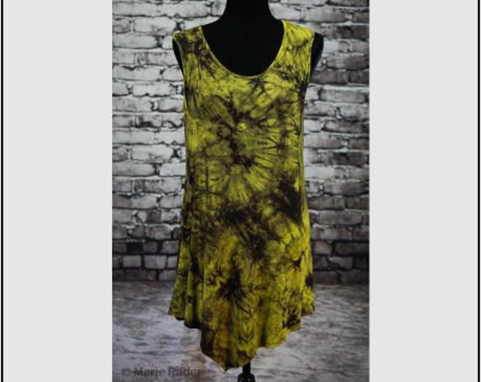 Hand dyed bright yellow, black sleeveless knit tunic Size XL